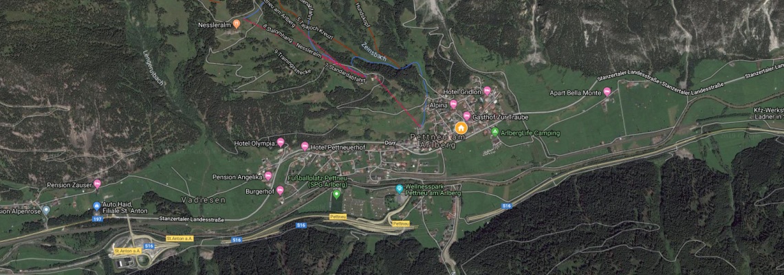 mapa Hotel Schwarzer Adler, Pettneu am Arlberg